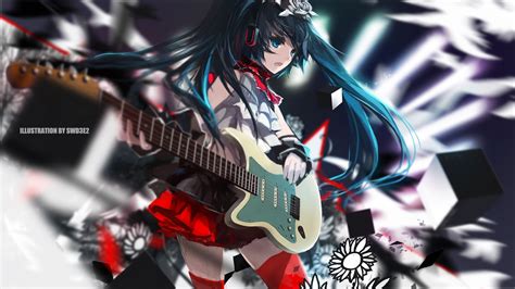 Wallpaper Anime Girls Guitar Thigh Highs Vocaloid Hatsune Miku