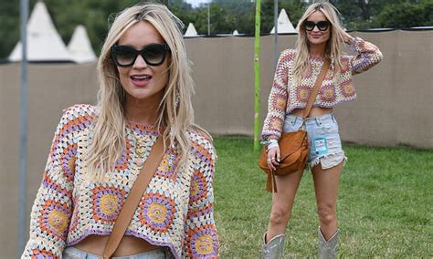 Laura Whitmore Flashes Her Midriff In Cream Crocheted Crop Top With