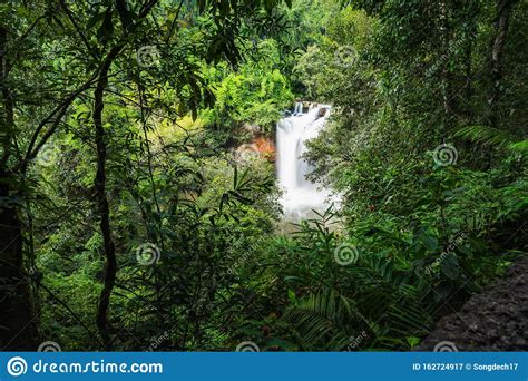 Landscape Of Peaceful Waterfall In The Tropical Rainforest Stock Image