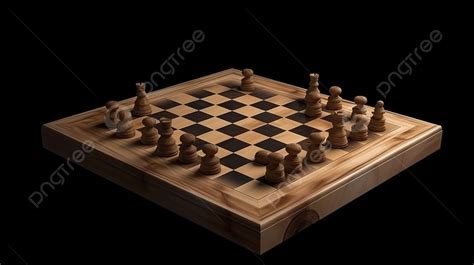 Chess Board On A Black Background 3d Illustration Cute Wooden Chess