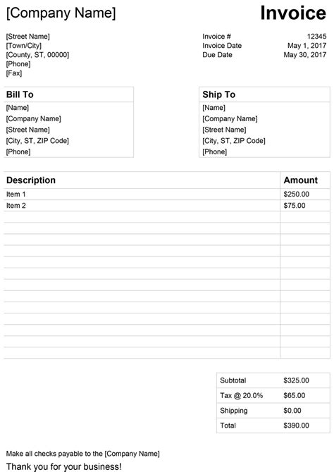 Invoice Template For Word Free Basic Invoice Printable Invoice Template Free Download Invoice
