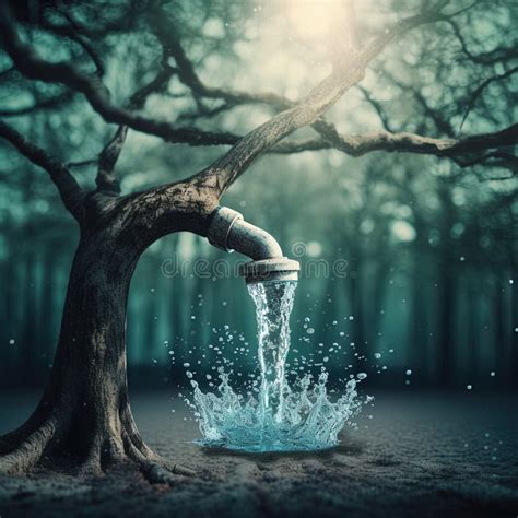 A Serene Forest Scene With A Blurred Background Featuring A Faucet On A