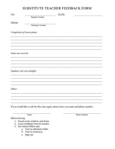Substitute Teacher Form Printable Printable Forms Free Online