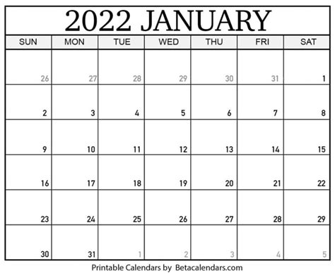 January 2022 Free Monthly Calendar Free Printable January 2022