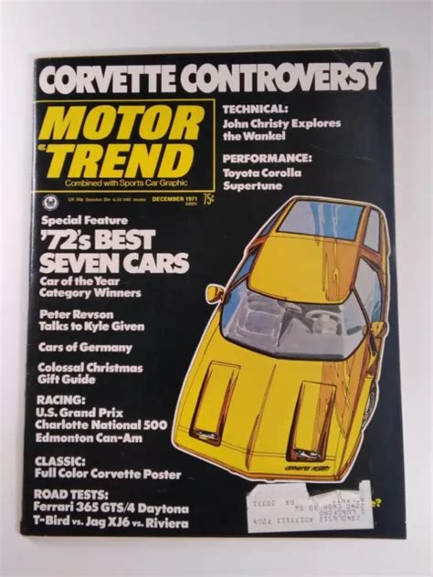 Motor Trend Magazine 1971 Rare Dec Corvette Poster Ferrari Jag Corolla Bmw £7 37 Picclick Uk