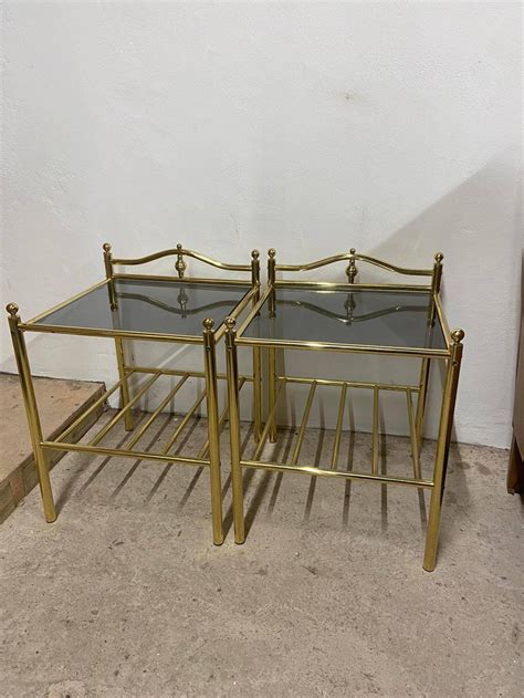 Brass And Glass Pair Of Bedside Tables Hollywood Regency Etsy