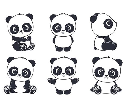 Premium Vector A Set Of Contours Of Cute Pandas Vector Illustration