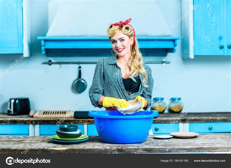 Housewife Washing Dishes Stock Photo Allaserebrina