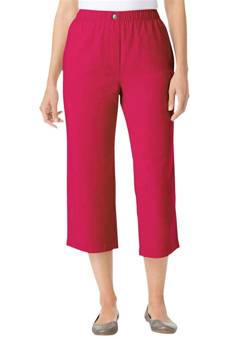 Woman Within Women S Plus Size Elastic Waist Cotton Capri Pants Walmart Com