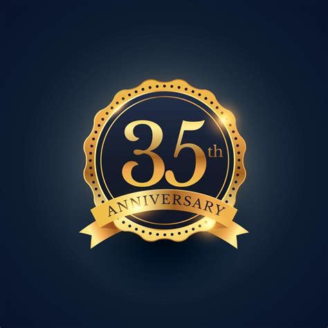 35th Anniversary Celebration Badge Label In Golden Color Download