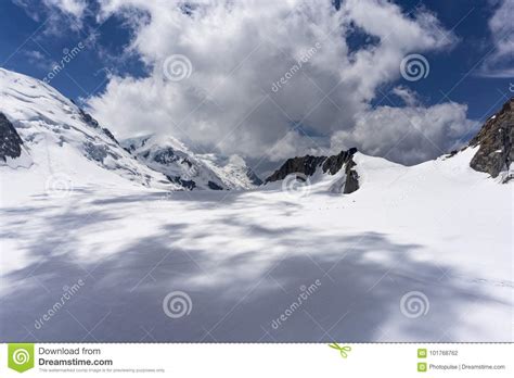 The Beautiful Majestic Scenery Of The Mont Blanc Massif In June Stock