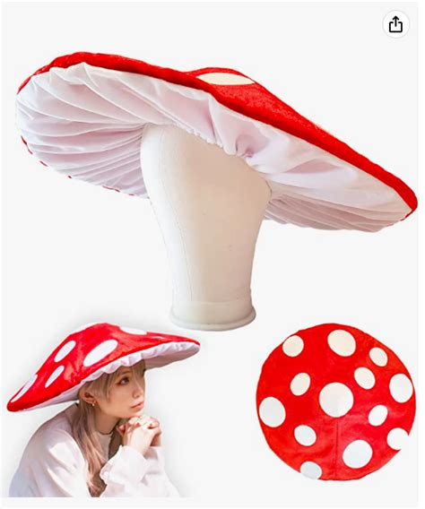 Dreamstall Mushroom Hat Costume Cosplay Accessory Party Hat Cap Oversized With Wired Brim Red