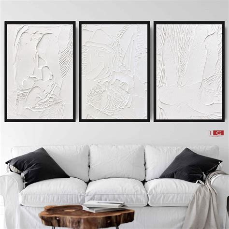 White Textured Wall Art Set Of 3 White Wall Art White Painting Etsy