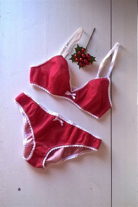 Items Similar To Cotton Lingerie Set Red And White Polka Dot Cotton