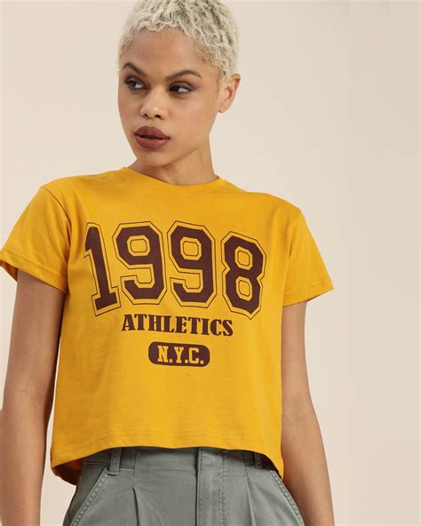Buy Womens Yellow Athletics Nyc Typography Crop T Shirt For Women