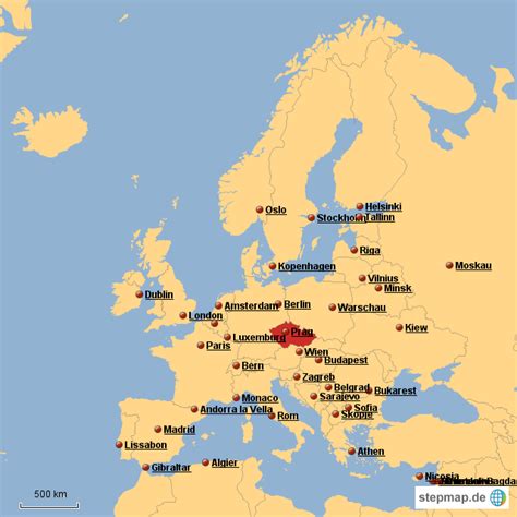 Eine karte von europa finden sie hier. StepMap - Tschechien - Lage in Europa - Landkarte für ...