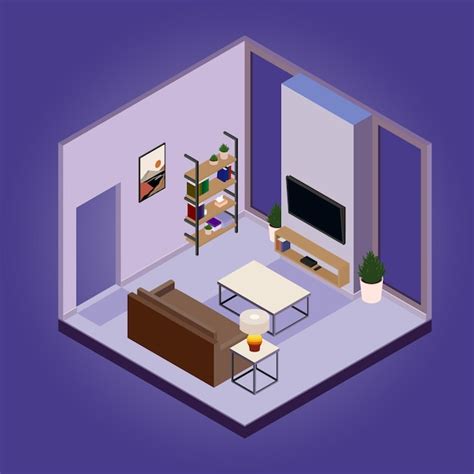 Premium Vector Isometric Living Room In Vector Illustrations With