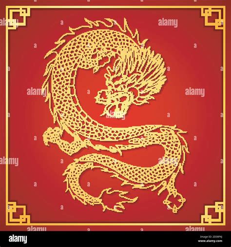 Vector Illustration Of Happy Chinese New Year Card With Gold Dragon