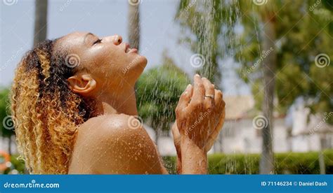 Attractive Female Taking Shower Stock Photo Image Of Outdoor Relax