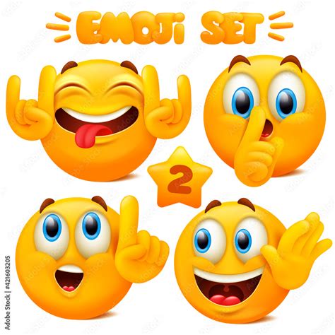 Collection Of Yellow Emoji Icons Emoticon Cartoon Character With