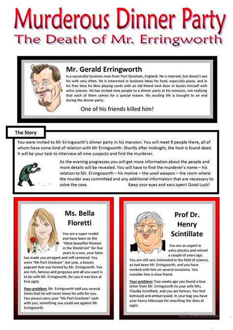 Free printable mystery games for parties. Murderous Dinner Party - ROLEPLAY - Conversation Cards - 7 ...