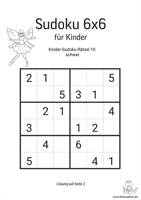 9x9 sudoku pdf leicht mit lösungen. Kinder-Sudoku 6x6 - schwer