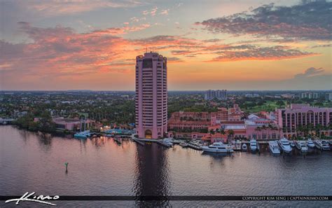 Lake Boca Raton Aerial Sunset Panorama Royal Stock Photo
