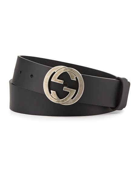 Gucci Leather Belt With Interlocking G Buckle Black