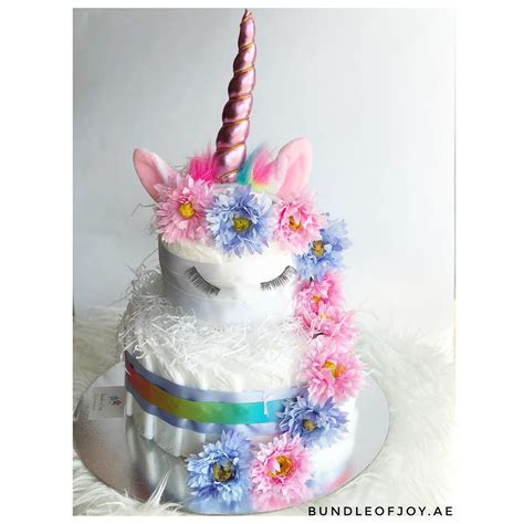 Birthday cake cake and cupcake stand cupcake cakes cupcakes unicorn cakes cake making take the cake. Unicorn Theme Diaper Cake - Bundle Of Joy
