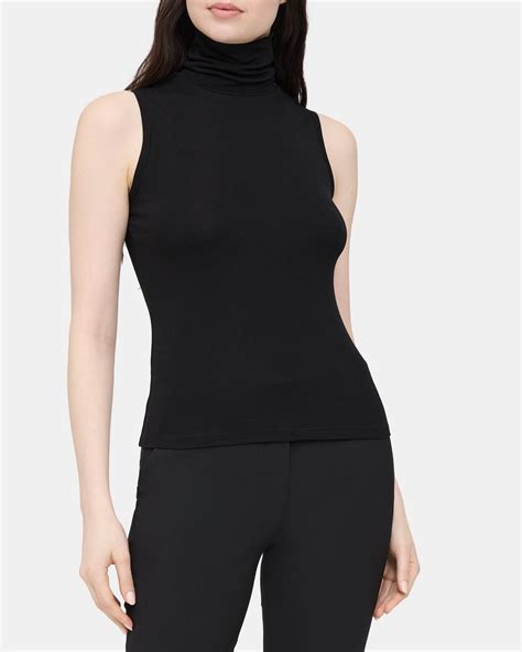 Rib Knit Viscose Sleeveless Turtleneck Top Theory Outlet