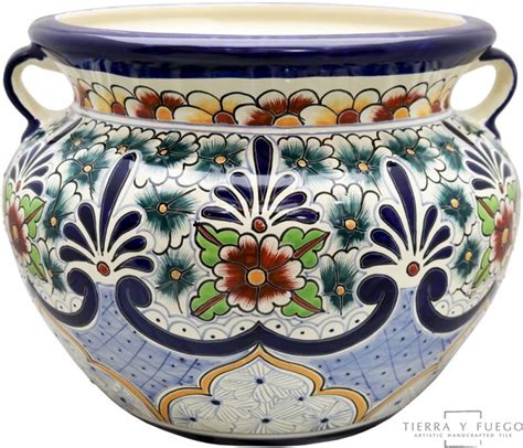 Mexican Talavera Large Round Planter La Begona Talavera Pottery