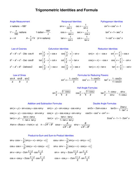 Trigonometry Ratios Formula Chart My XXX Hot Girl