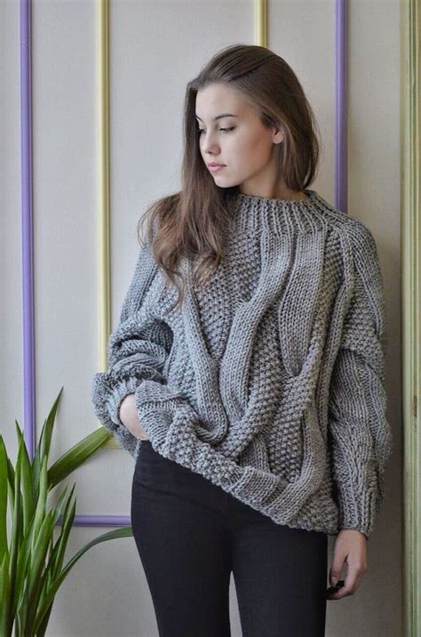 oversize cable knit gray sweater gray pullover hand knitted etsy hand knitted sweaters