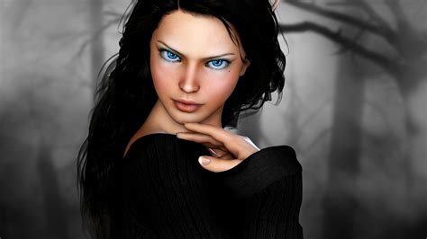 Women Blue Eyes Face Long Hair Elves Digital Art Fantasy Art