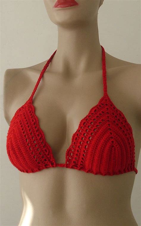 Ganchillo Bikini Parte Superior Del Traje De Ba O Mujer Rojo Crochet
