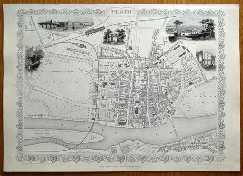 Perth Scotland Street Plan Rapkin And Tallis Original Antique Illustrated