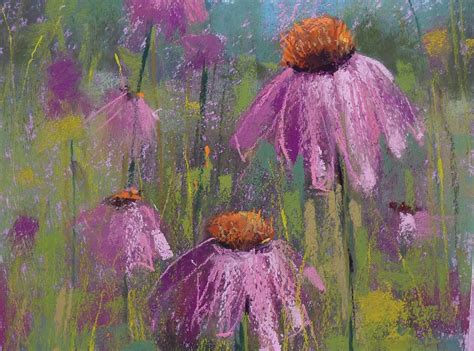 Purple Coneflowers Wildflower Landscape Original Pastel Etsy Oil