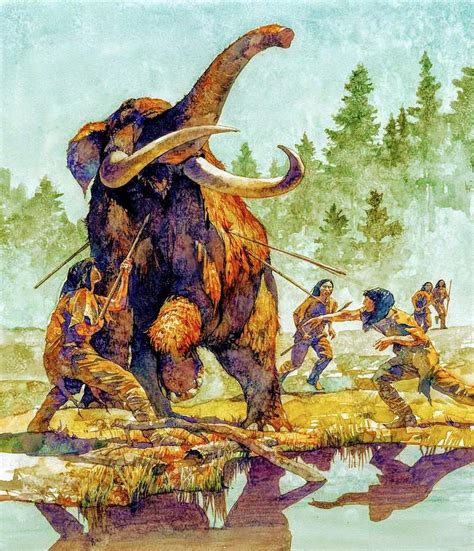Paleo Indians Hunting A Mastodon Art By Greg Harlin Rnaturewasmetal