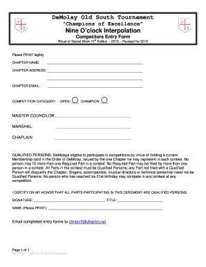 Fillable Online Demolay Ost Nine Oclock Entry Form Fax Email Print
