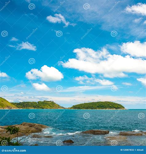 Beautiful Tropical Seascape With Islands And Stones Stock Photo Image