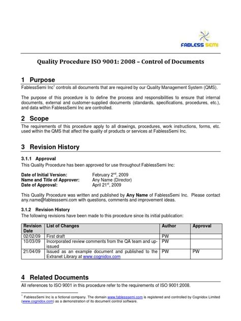 Vi 401466 Ps 1 Example Iso 9001 Document Control Procedure Quality