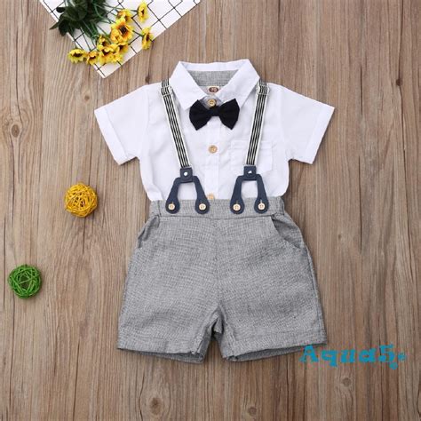 ℛ2pcs Toddler Infant Baby Boys Gentleman Shirt Tops Bib Pants Outfits