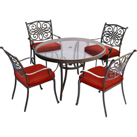 Hanover Traditions 5 Piece Outdoor Dining Set With Round Glass Top