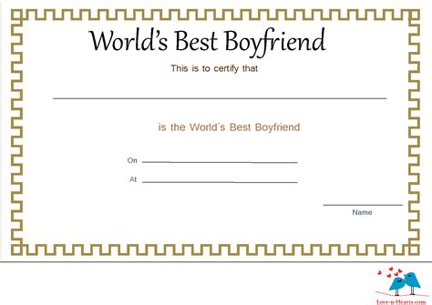 Free Printable Worlds Best Boyfriend Certificates