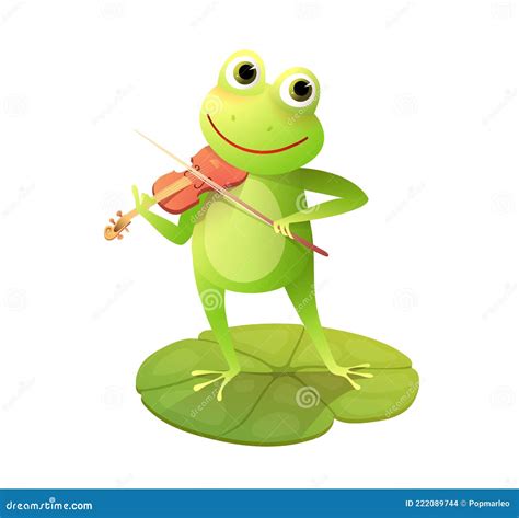 Frog Violinist Playing Violin On Waterlily Pod Stock Vector