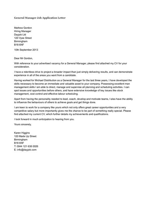General Manager General Application Letter For Any Position / Automotive General Manager Cover ...