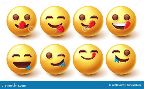 Emojis Yummy Face Character Vector Set Smileys Emoji 3d In Licking And