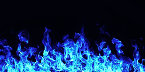 Burning Blaues Feuer Flammen Auf Schwarzem Hintergrund Stockfoto Und