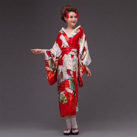 burgundy japanese traditional woman satin kimono yukata evening dress performance dance dress