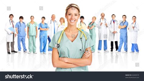 Smiling Medical Doctors Stethoscopes Isolated Over Stock Photo 63409579